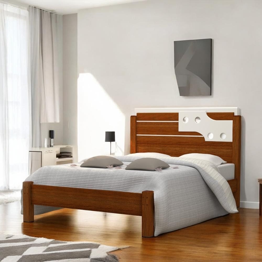 Cama Casal com Aplique Espelho Luiza Cinamomo e Off