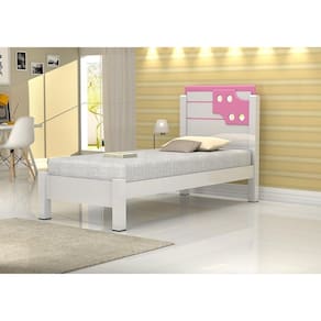 Cama Solteiro Luíza Branca com Rosa Vitamov