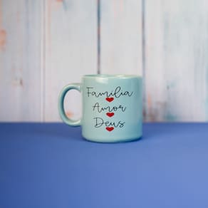 Caneca de Porcelana Turquesa - Família, Amor e Deus