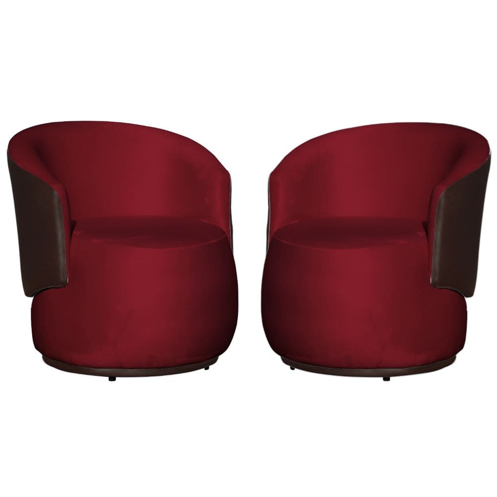 Kit 02 Poltronas Orgânica Decorativa Beatriz Veludo Vermelho/PU Marrom - Montanaris Decor