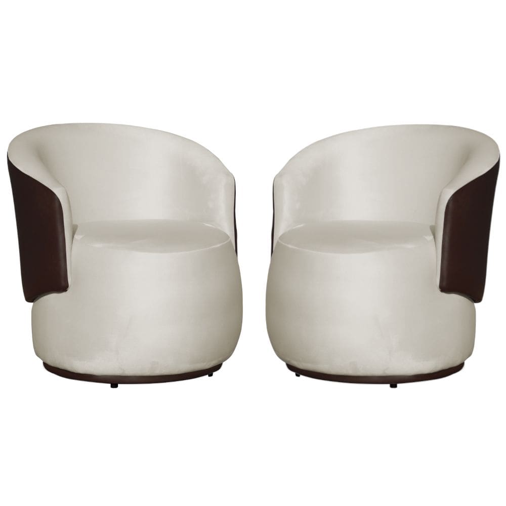 Kit 02 Poltronas Orgânica Decorativa Beatriz Veludo Bege/PU Marrom - Montanaris Decor