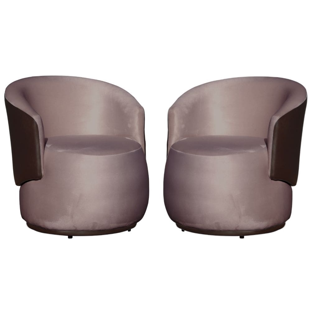 Kit 02 Poltronas Orgânica Decorativa Beatriz Veludo Rosê/PU Marrom - Montanaris Decor