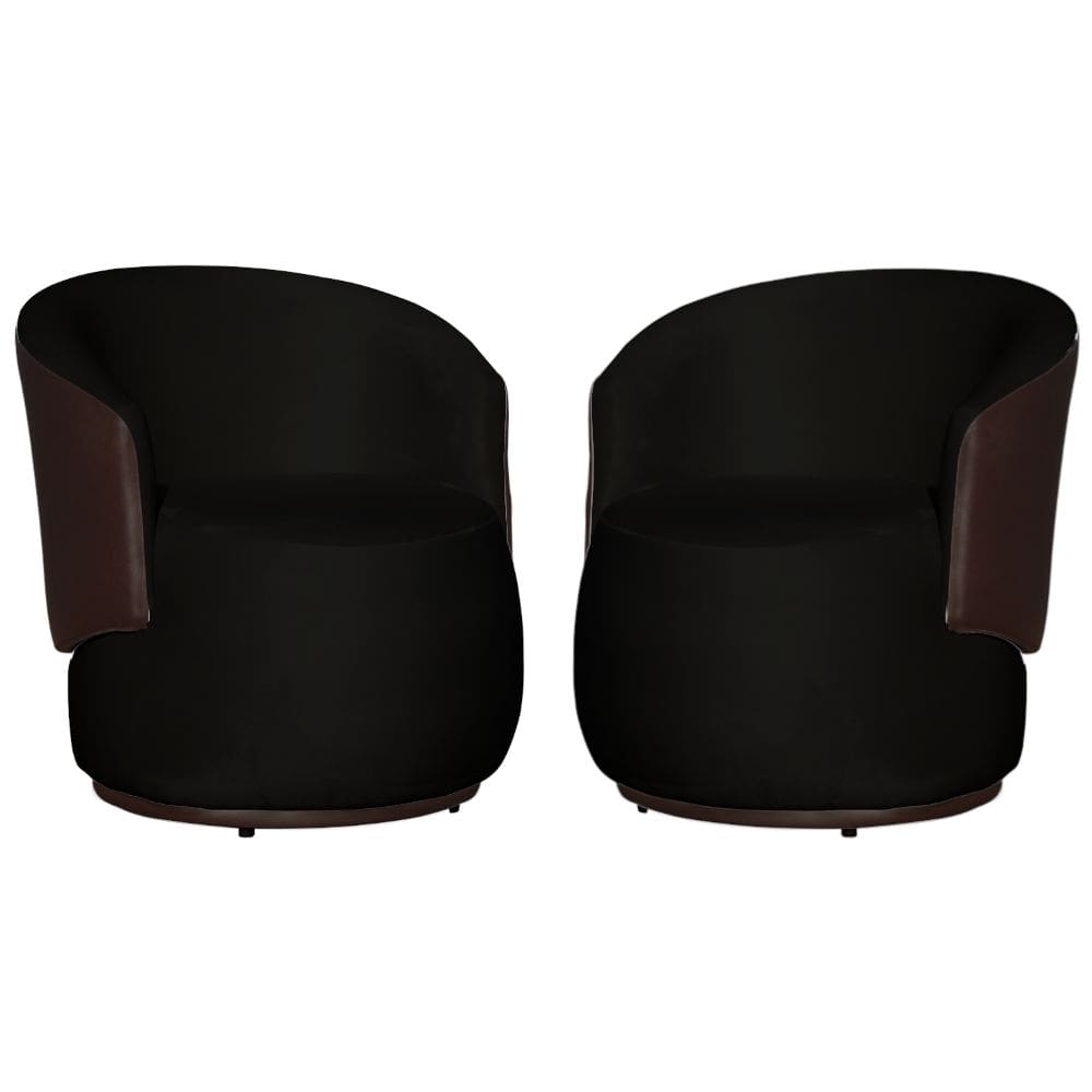 Kit 02 Poltronas Orgânica Decorativa Beatriz Veludo Preto/PU Marrom - Montanaris Decor