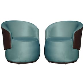 Kit 02 Poltronas Orgânica Decorativa Beatriz Veludo Azul Turquesa/PU Marrom - Montanaris Decor