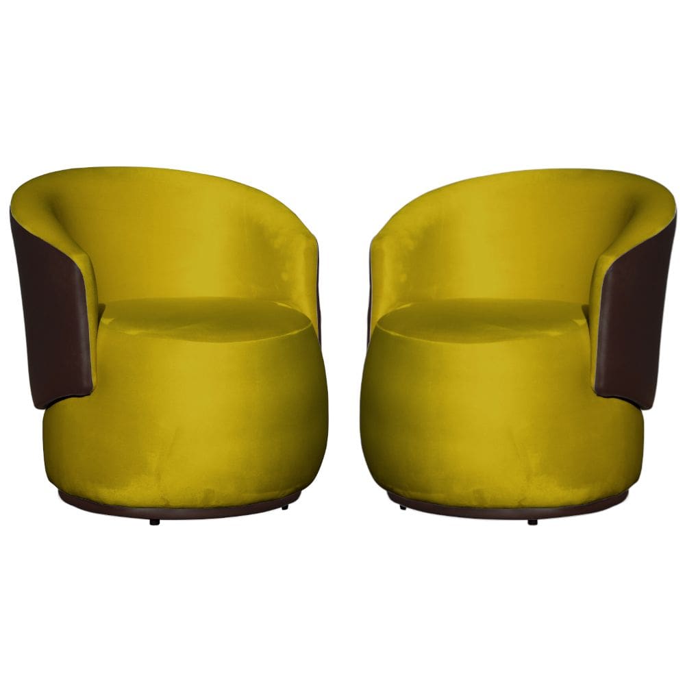 Kit 02 Poltronas Orgânica Decorativa Beatriz Veludo Amarelo/PU Marrom - Montanaris Decor