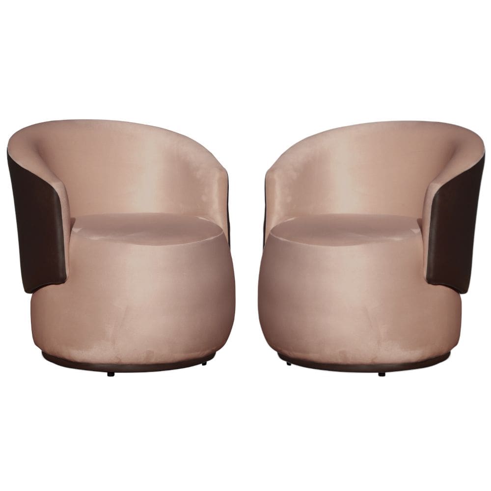 Kit 02 Poltronas Orgânica Decorativa Beatriz Veludo Rosa/PU Marrom - Montanaris Decor