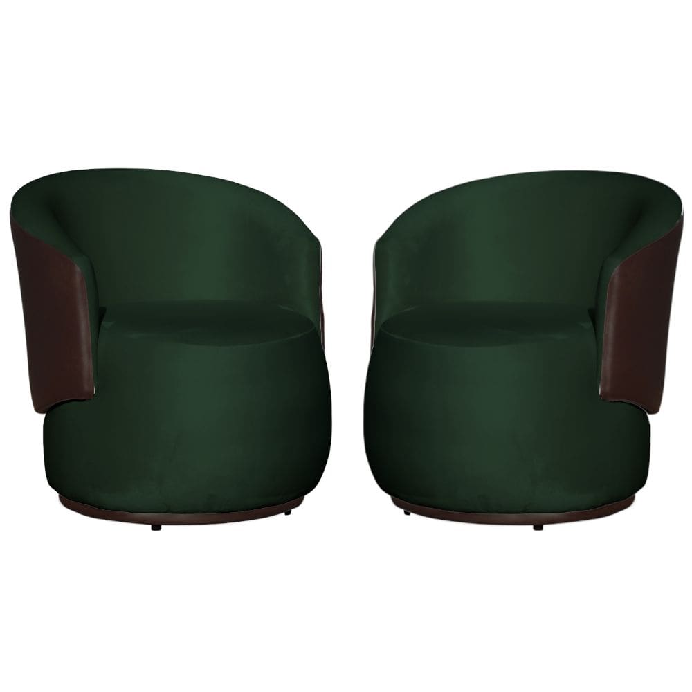 Kit 02 Poltronas Orgânica Decorativa Beatriz Veludo Verde/PU Marrom - Montanaris Decor