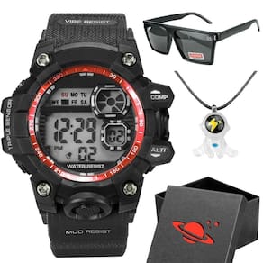 Relogio Silicone Infantil Digital Criança Menino + Caixa Vermelho Silicone Ajustavel Data Preto