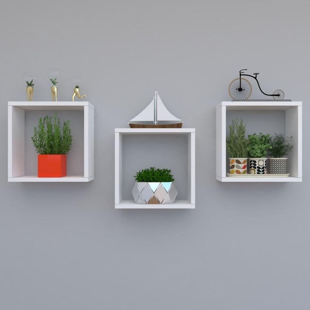 Kit Com 3 Nichos Decoração Para Quarto Branco 30x30x12cm