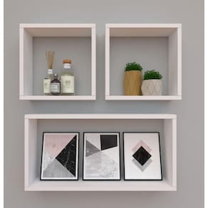 Kit Com 3 Nichos Decoração Para Sala Branco Retangular