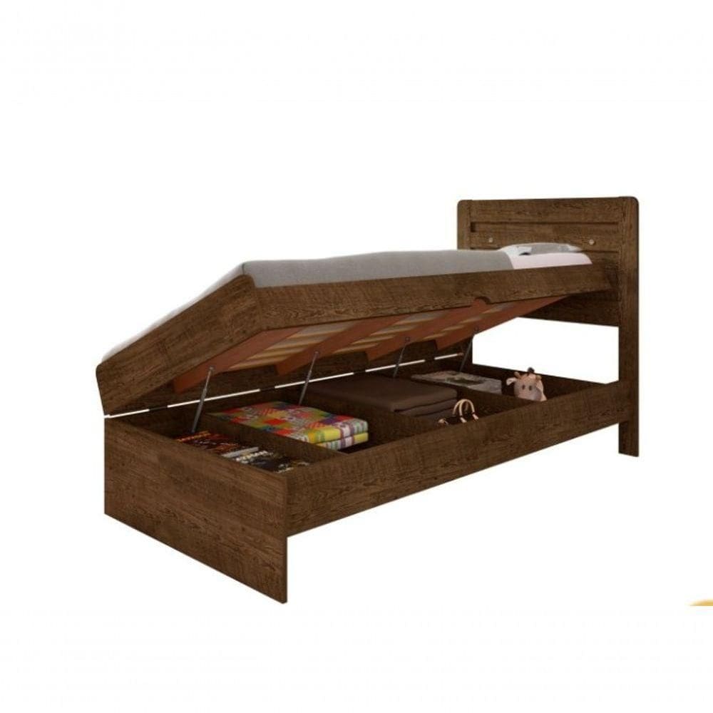 Cama Solteiro Com Bau Framar Larissa MDF/MDP Malbec