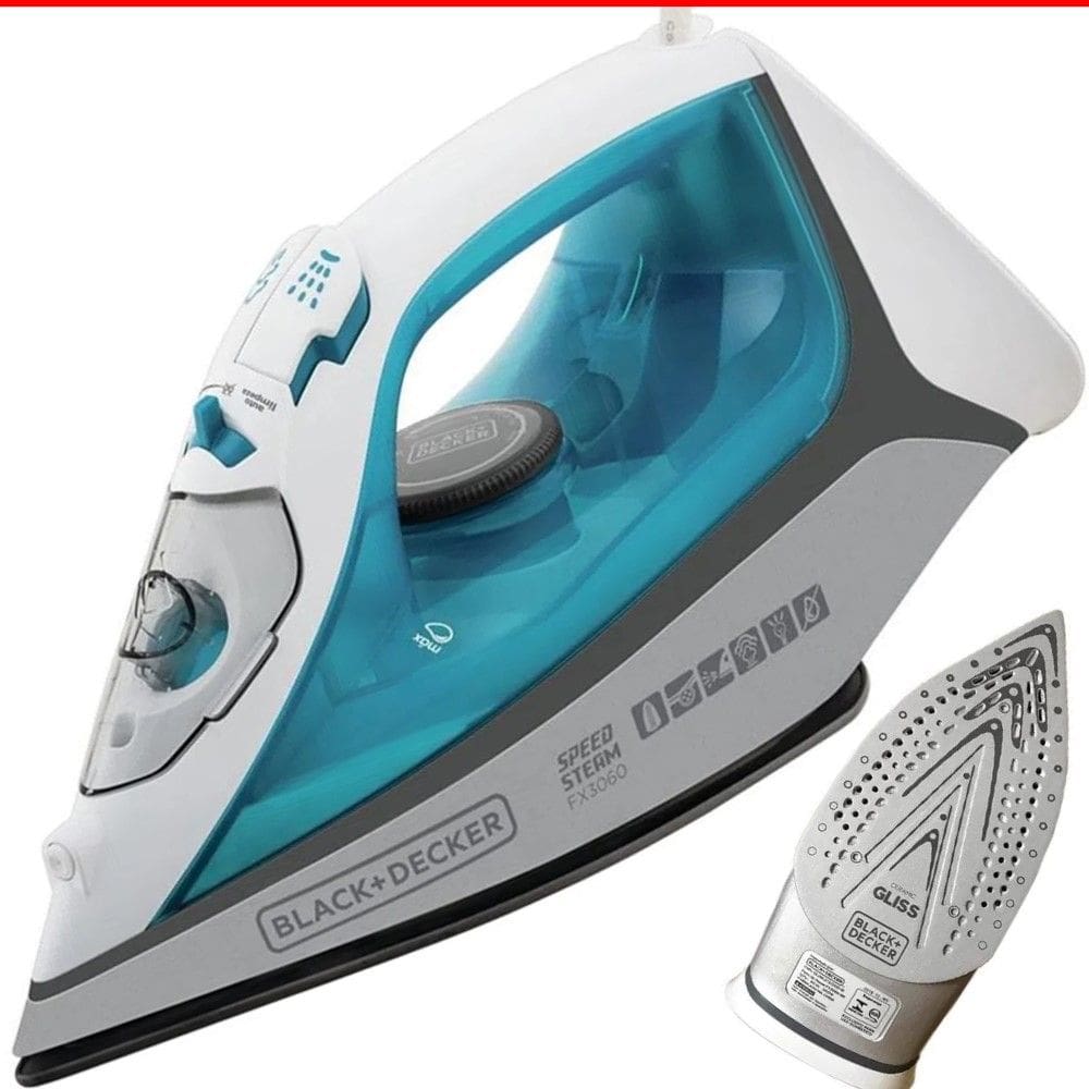 Ferro de Passar Roupa Black Decker a Vapor FX3060 Base antiaderente COM ANTI GOTEJAMENTO Branco e Azul