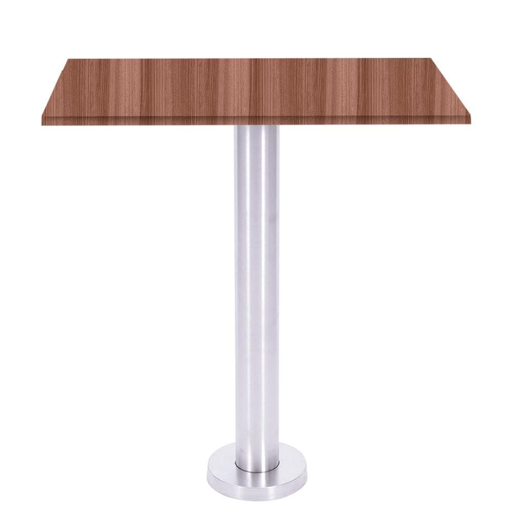 Mesa Beta Fixa Inox 71,50 cm (Alt) Disco Redondo Tampo MDP Quadrado 60 cm (Larg) x 2,50 cm (Alt) Walnut