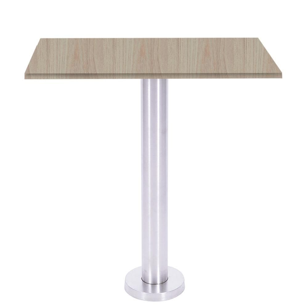 Mesa Beta Fixa Inox 71,50 cm (Alt) Disco Redondo Tampo MDP Quadrado 60 cm (Larg) x 2,50 cm (Alt) CasaBlanca