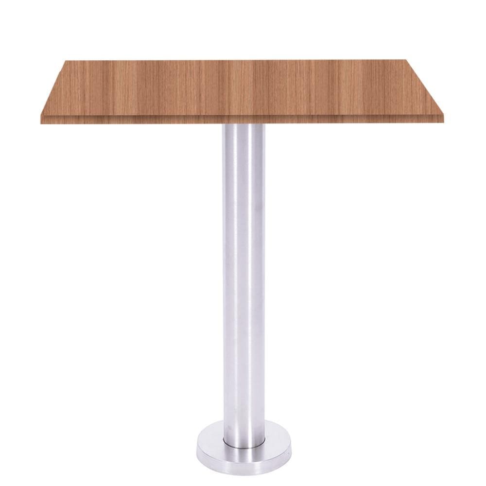 Mesa Beta Fixa Inox 71,50 cm (Alt) Disco Redondo Tampo MDP Quadrado 60 cm (Larg) x 2,50 cm (Alt) Noce