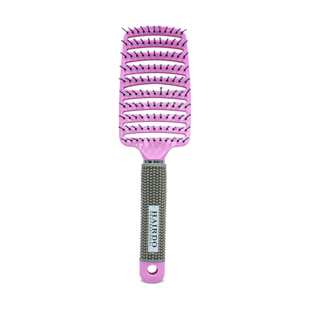 Escova Raquete Vazada Curva Profissional Hairdo - Rosa
