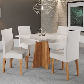 Mesa de Jantar Quadrada Decora com Vidro 90x90 com 4 Cadeiras Venus em Mdp/mdf Mel/Off White/ Marfim