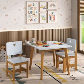Conjunto Infantil Sofia Mesa + 2 Cadeiras Madeira de Pinus Azul/Mel