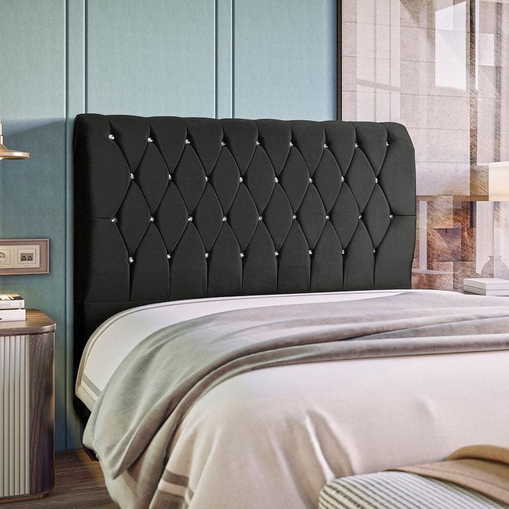 Cabeceira Casal 140 Cm com Strass Grécia Preto