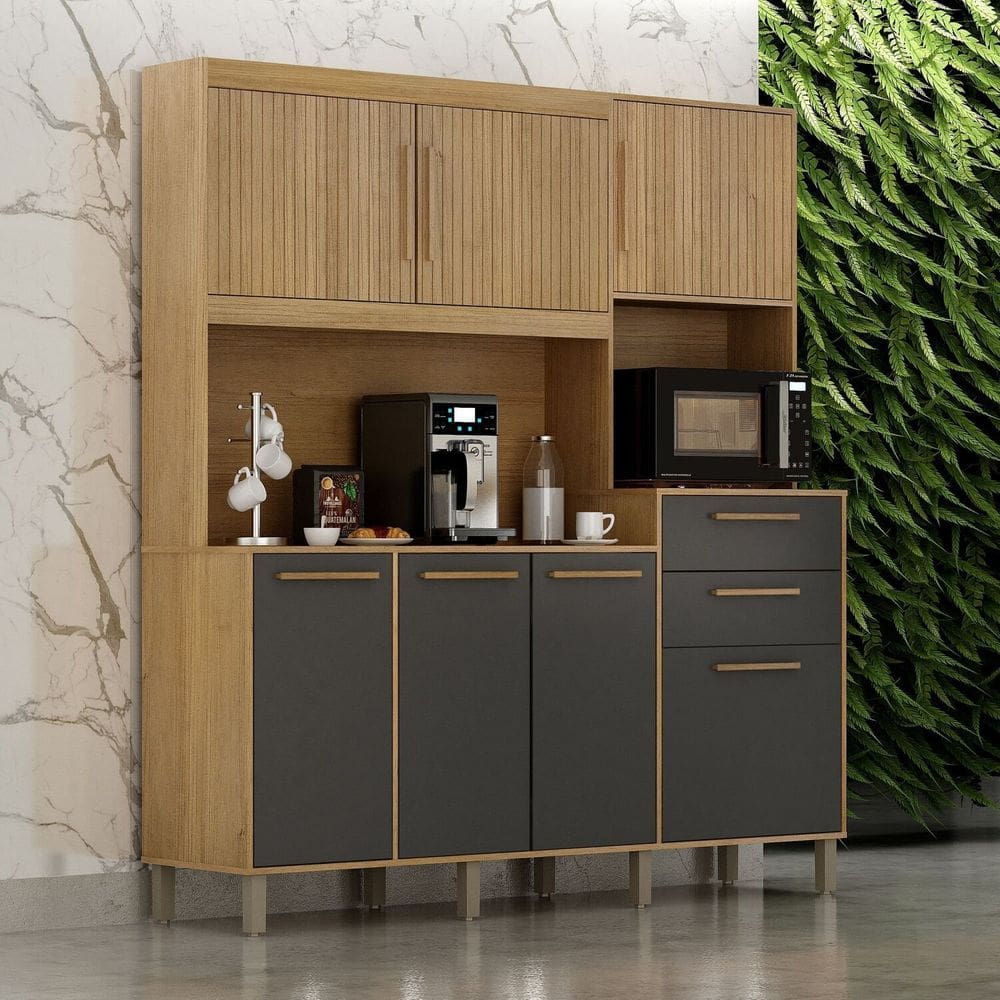 Armário para Cozinha 7 Portas 2 Gavetas 180,8cm Citrino Yescasa Cinamomo/Grafite