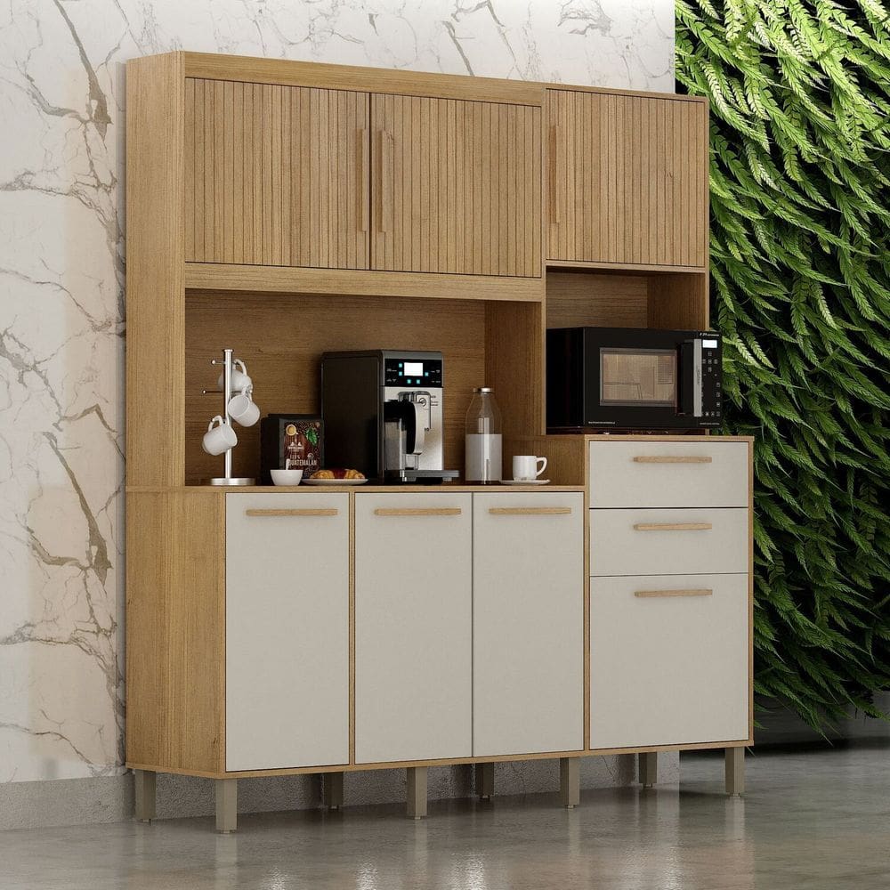 Armário para Cozinha 7 Portas 2 Gavetas 180,8cm Citrino Yescasa Cinamomo/Off White