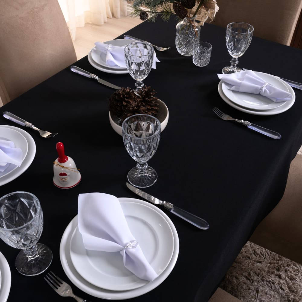 Toalha de Mesa Basic 3,00m 10 Lugares Oxford Natal Preto