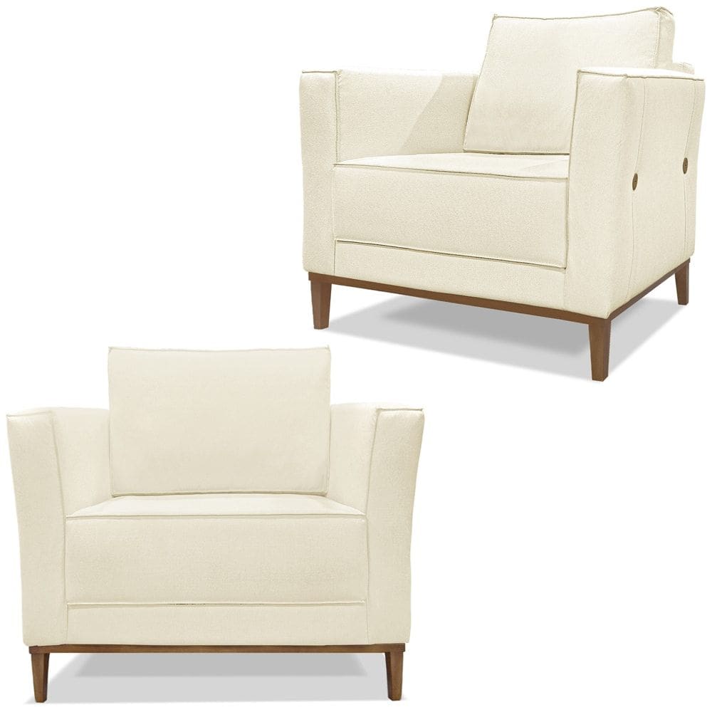 Kit 2 Poltronas Decorativas Balli Pes Madeira Linho Perola Ezz