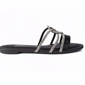 Rasteira Dakota Rives Tiras Cruzadas Brilho Feminina - Preto