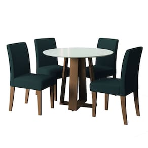 Conjunto de Mesa Sala de Jantar Athenas Redonda 1,03m 4 Cadeiras Trieste Cedro / Off White / Chumbo