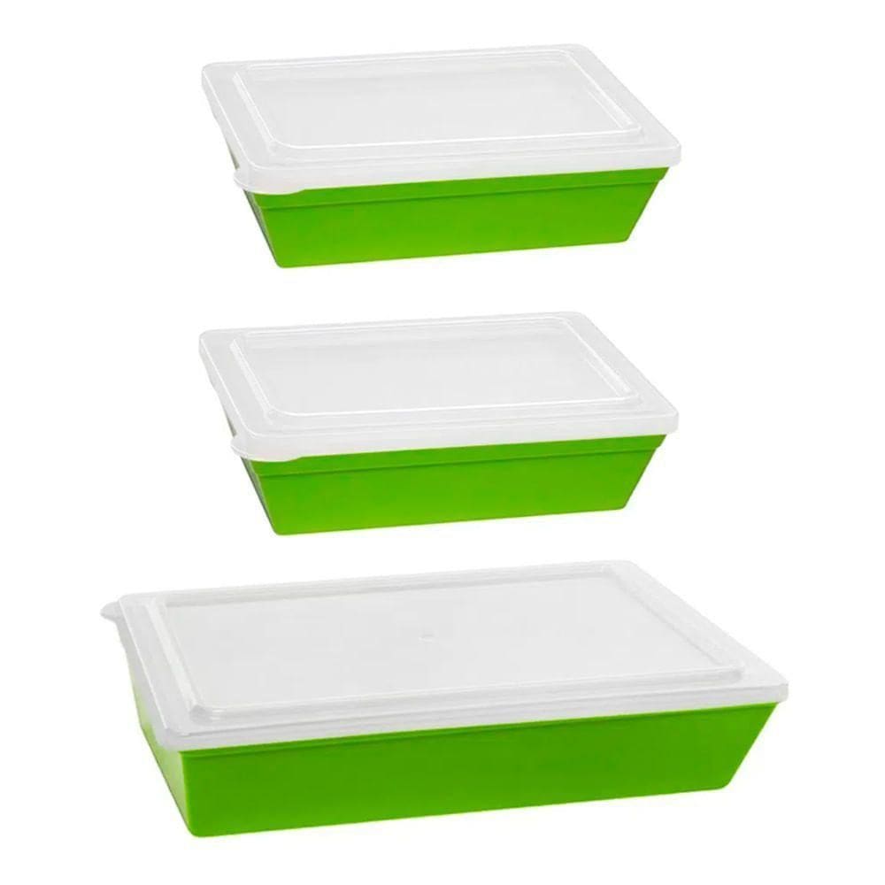 Kit Travessas Stillo Com Tampa 3 Peças Verde Em Polipropileno Linha Tropical Vem