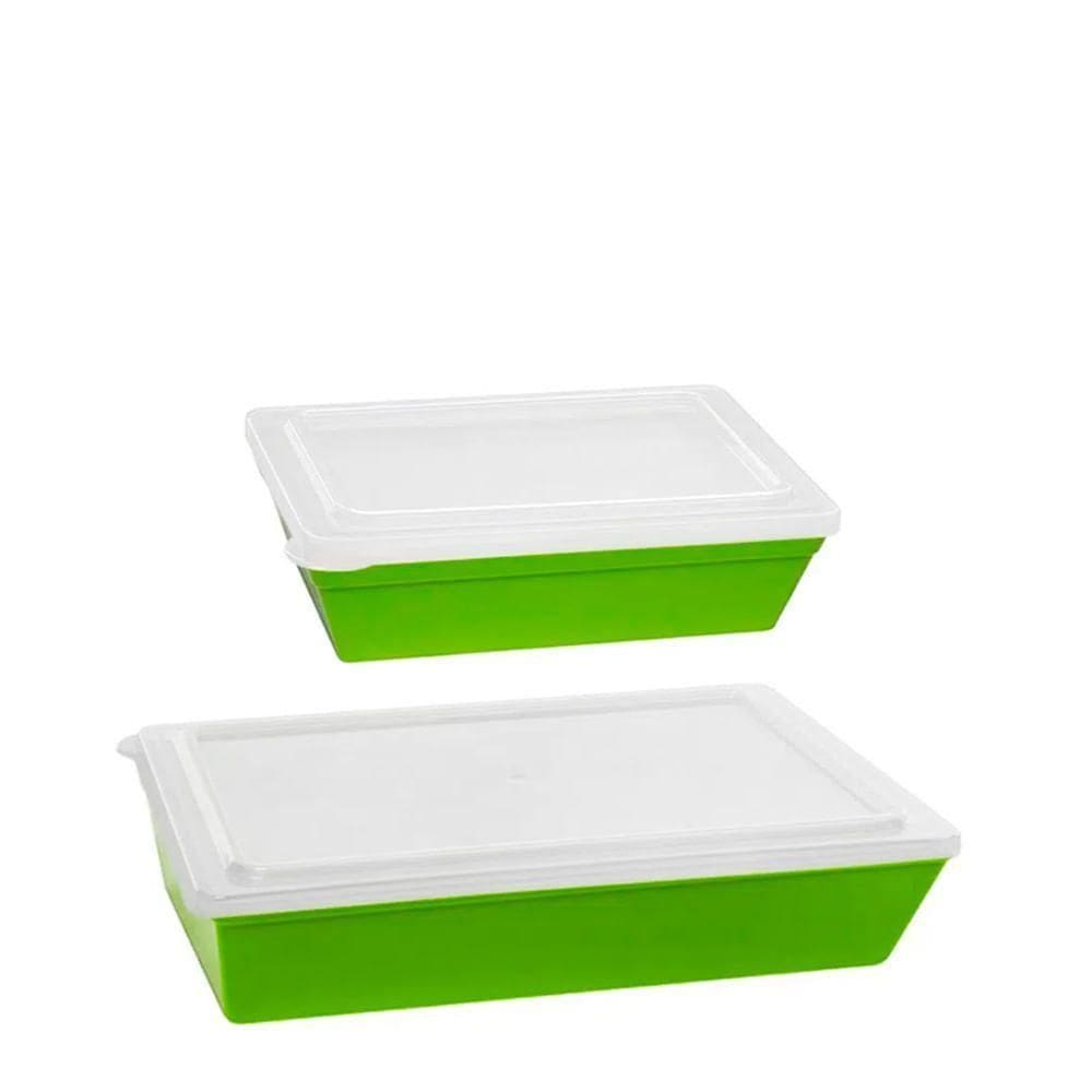 Kit Travessas Stillo Com Tampa 2 Peças Verde Em Polipropileno Linha Tropical Vem