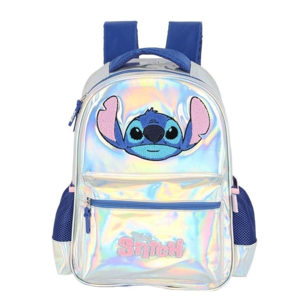 Mochila De Costas Stitch Holográfica Prata Luxcel