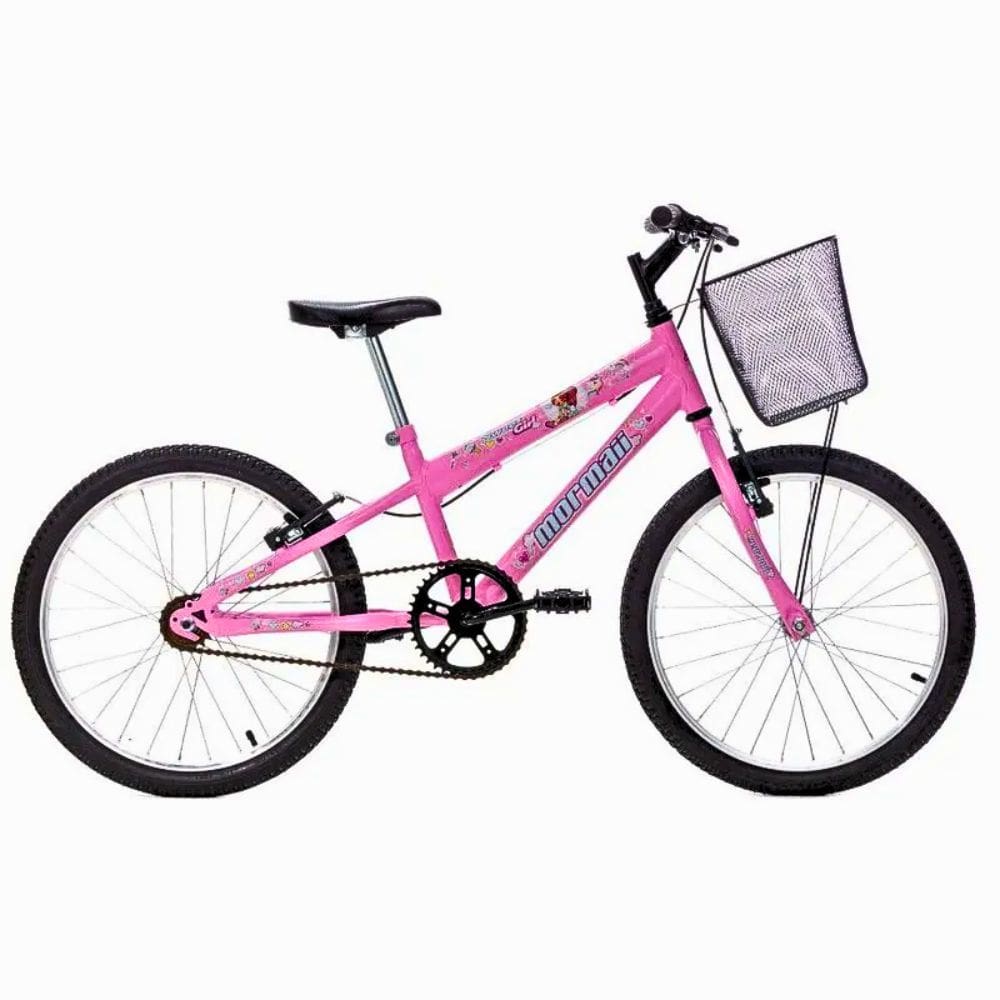 Bicicleta Infantil Aro 20 V-Brake Com Cesta Mormaii Rosa