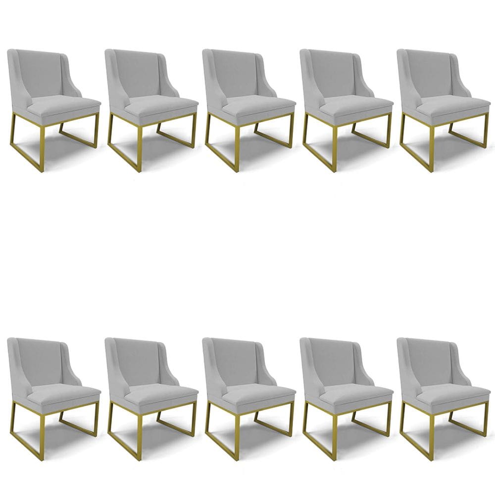 Cadeira Sala de Jantar Industrial Dourado kit 10 Liz Linho Cinza D03 - D`Rossi