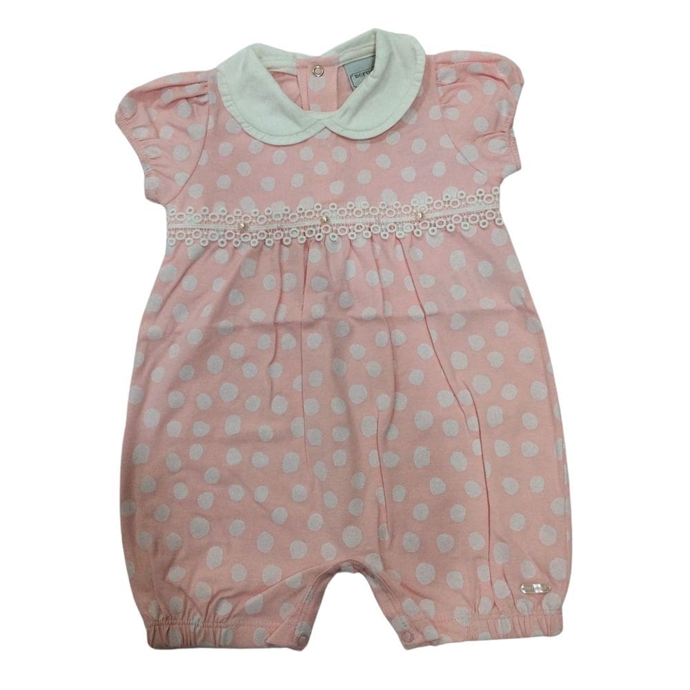 Macacão curto fem Bebê Noruega Rosa Poá