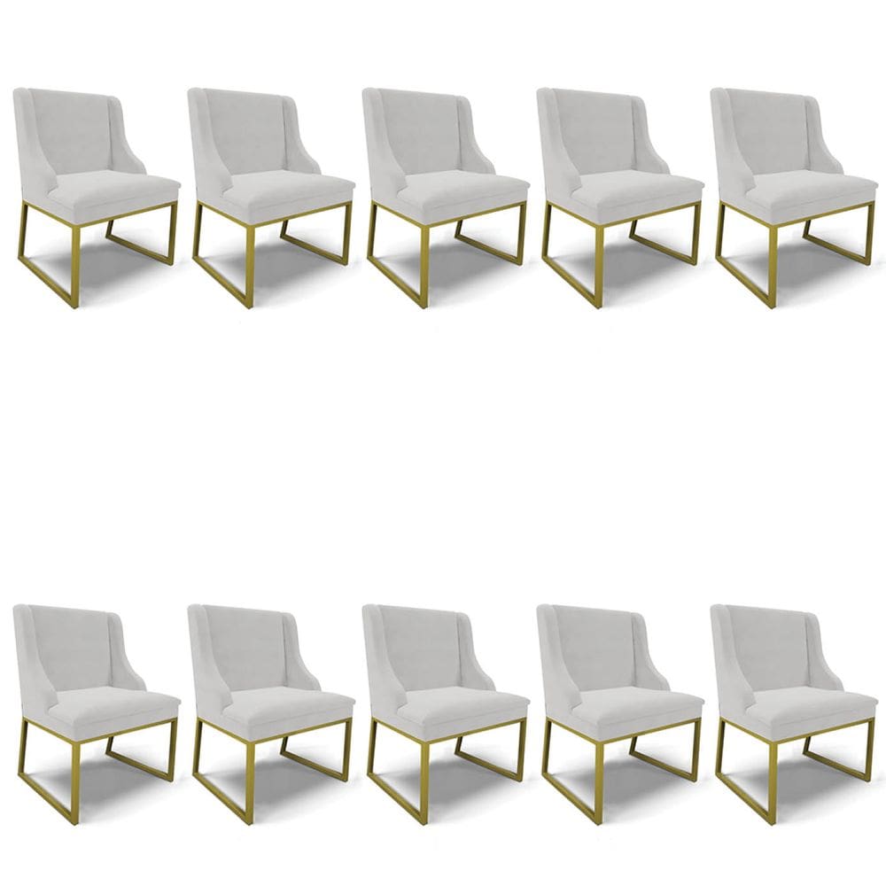 Cadeira Sala de Jantar Industrial Dourado kit 10 Liz Veludo Cinza D03 - D`Rossi