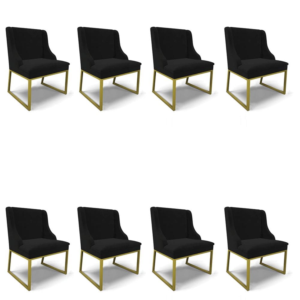 Cadeira Sala de Jantar Industrial Dourado kit 8 Liz Veludo Preto D03 - D`Rossi