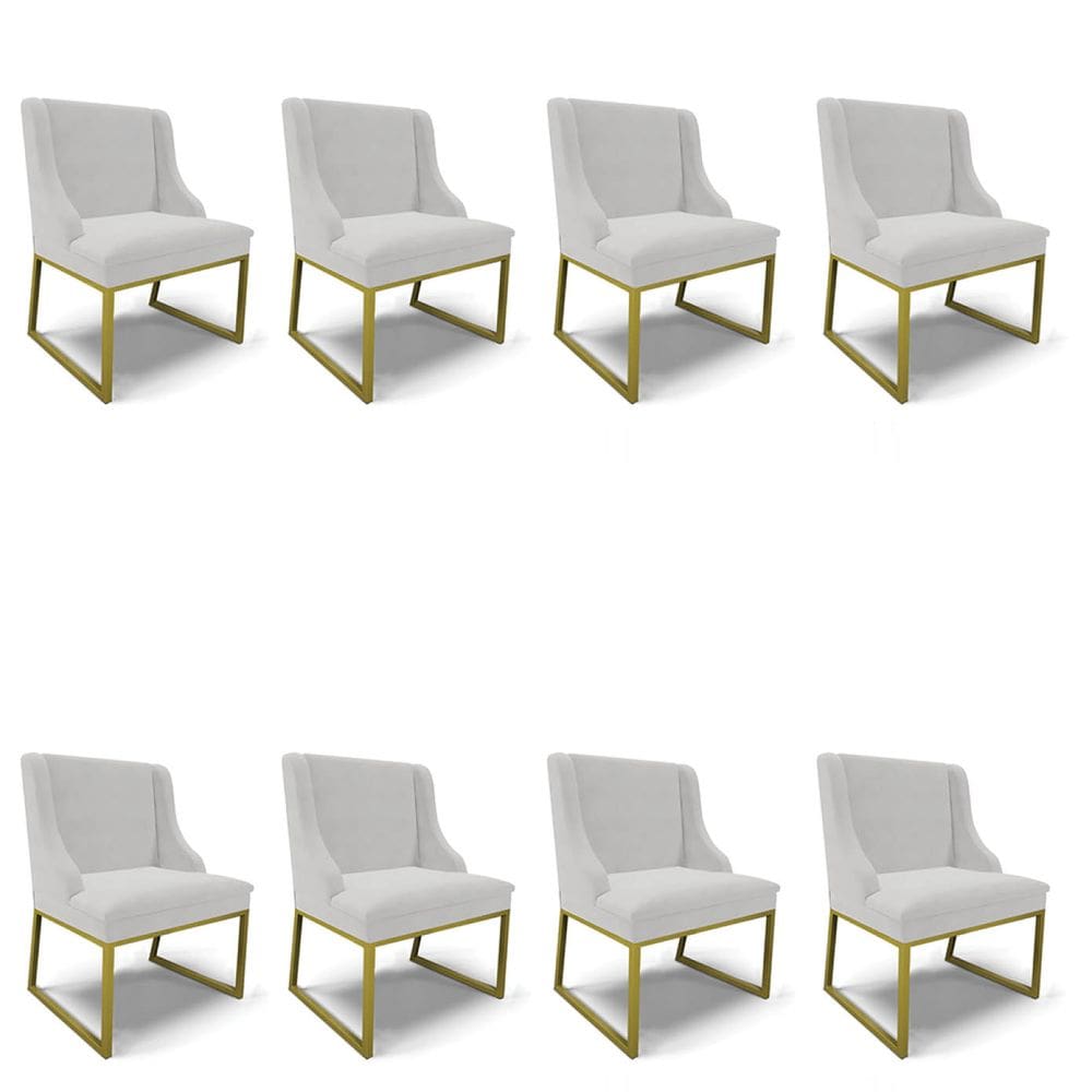 Cadeira Sala de Jantar Industrial Dourado kit 8 Liz Veludo Cinza D03 - D`Rossi