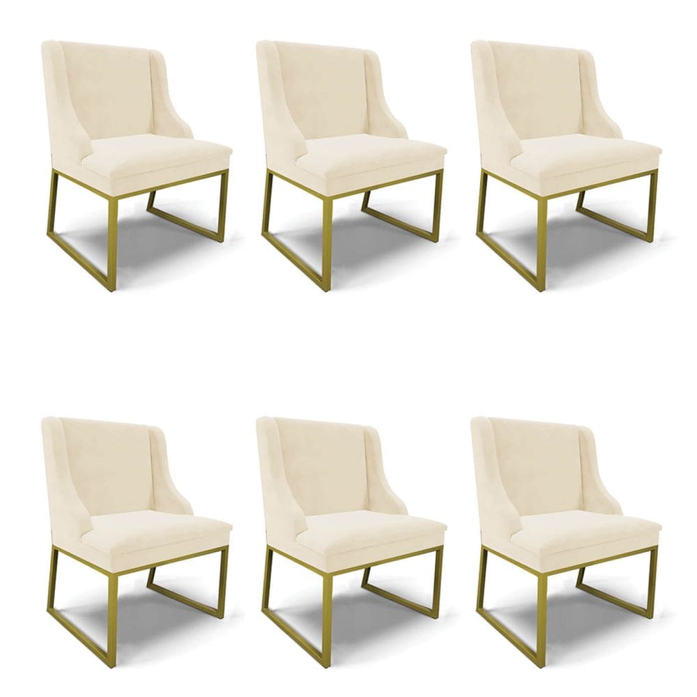 Cadeira Sala de Jantar Industrial Dourado kit 6 Liz Veludo Bege D03 - D`Rossi