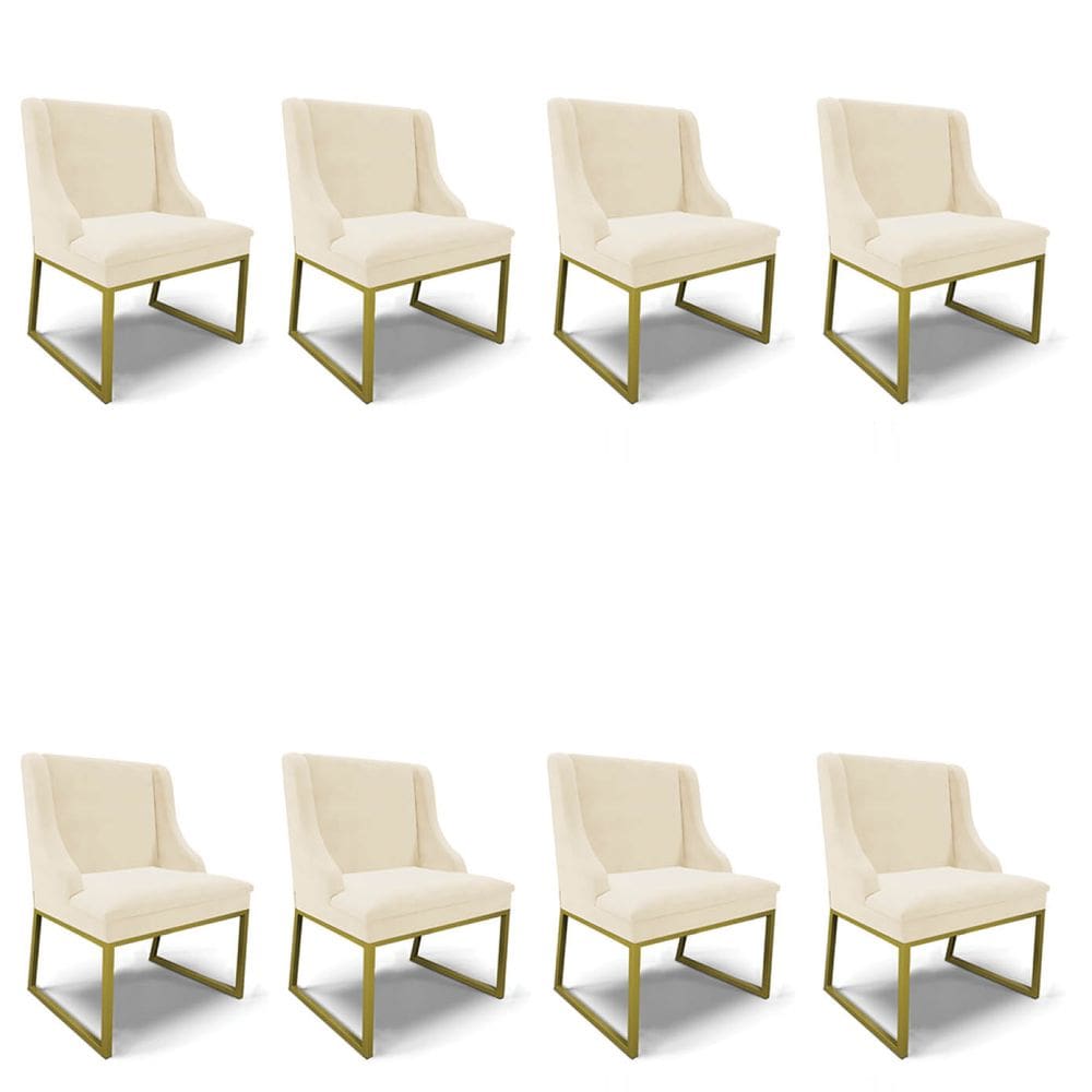 Cadeira Sala de Jantar Industrial Dourado kit 8 Liz Veludo Bege D03 - D`Rossi