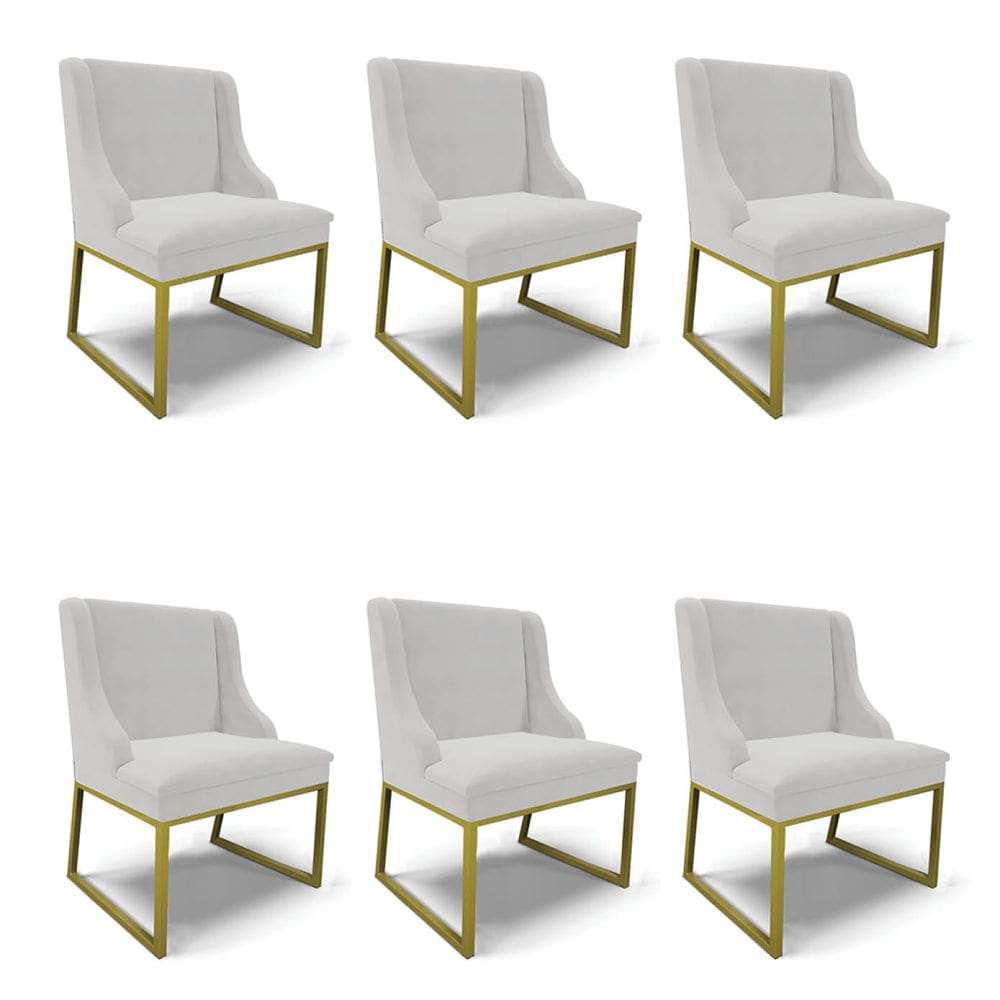 Cadeira Sala de Jantar Industrial Dourado kit 6 Liz Veludo Cinza D03 - D`Rossi