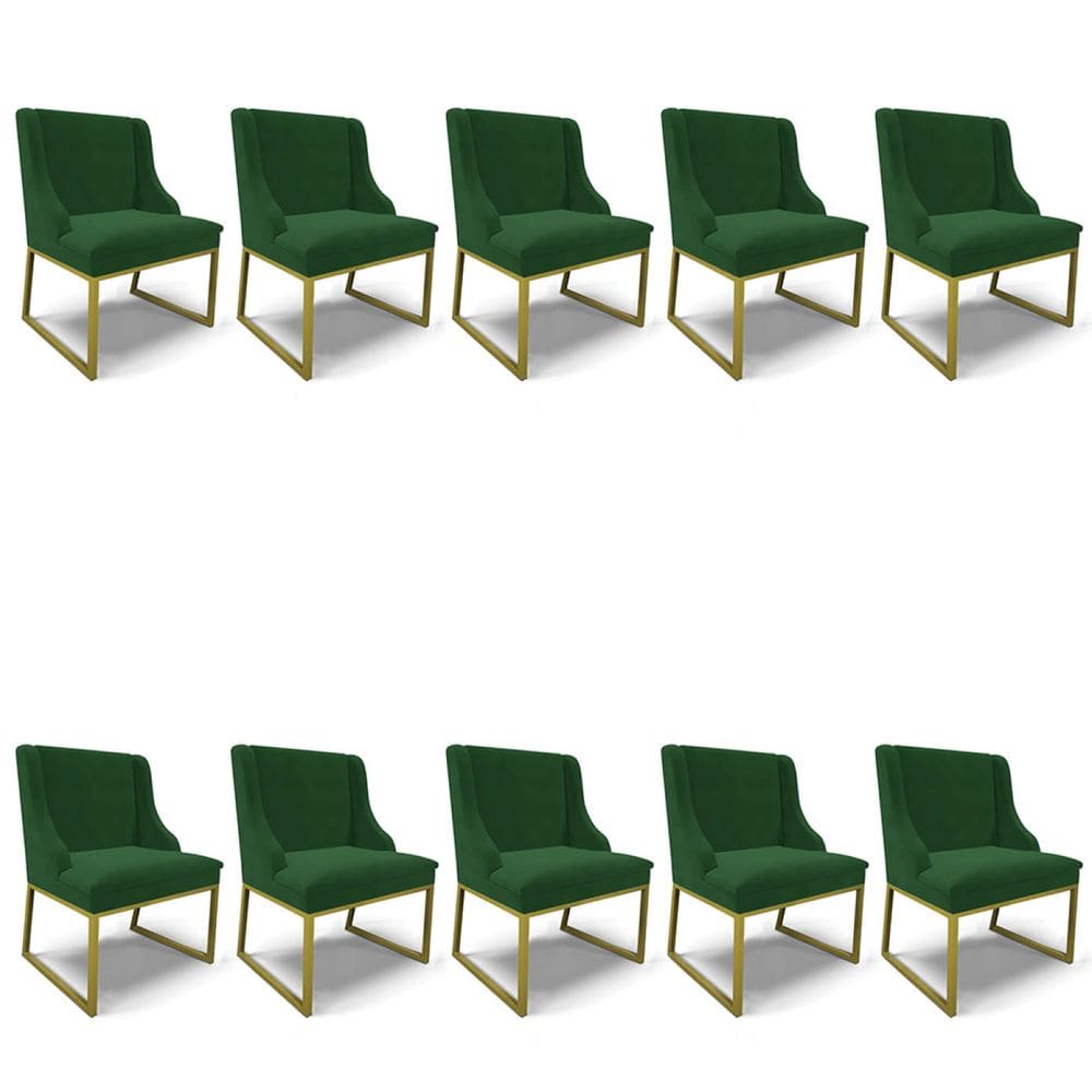 Cadeira Sala de Jantar Industrial Dourado kit 10 Liz Veludo Verde D03 - D`Rossi