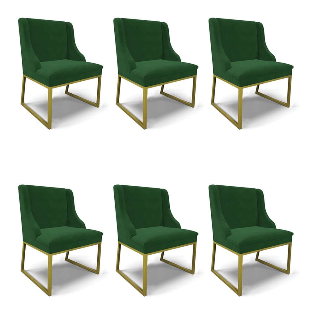 Cadeira Sala de Jantar Industrial Dourado kit 6 Liz Veludo Verde D03 - D`Rossi