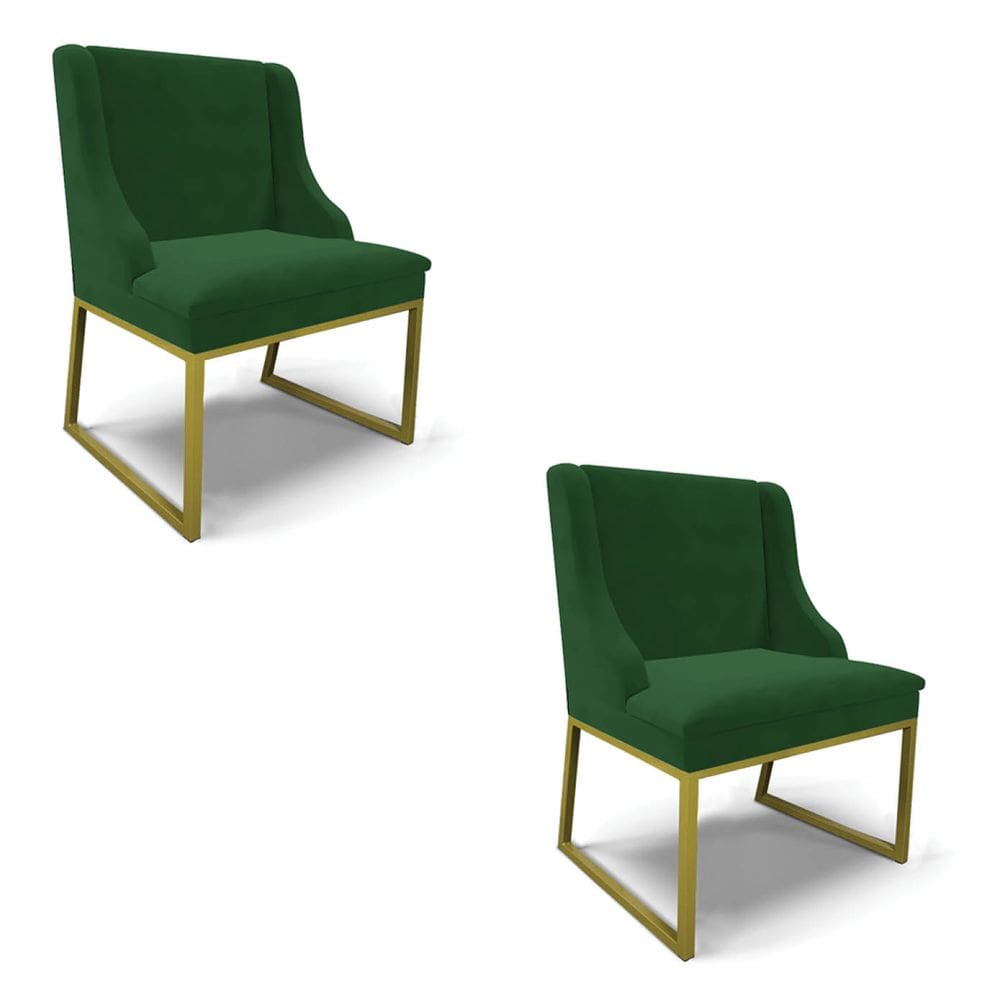 Cadeira Sala de Jantar Industrial Dourado kit 2 Liz Veludo Verde D03 - D`Rossi