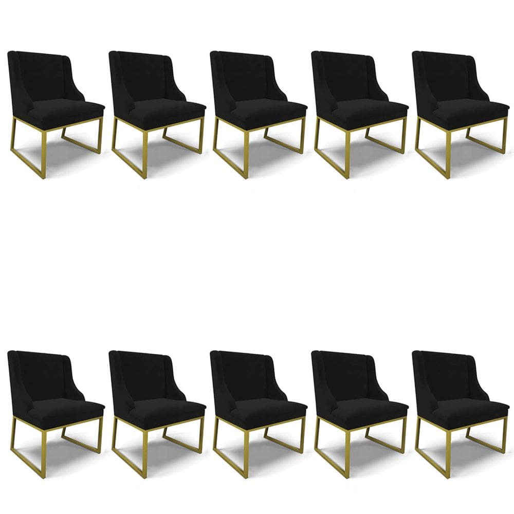 Cadeira Sala de Jantar Industrial Dourado kit 10 Liz Veludo Preto D03 - D`Rossi