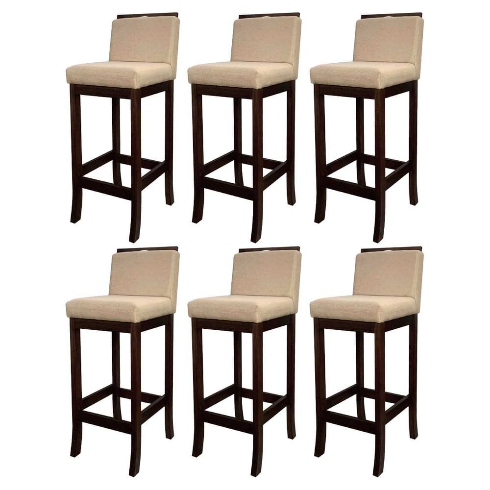 Kit 6 Banquetas Média para Cozinha Americana Turim Madeira Capuccino Linho Bege CCS