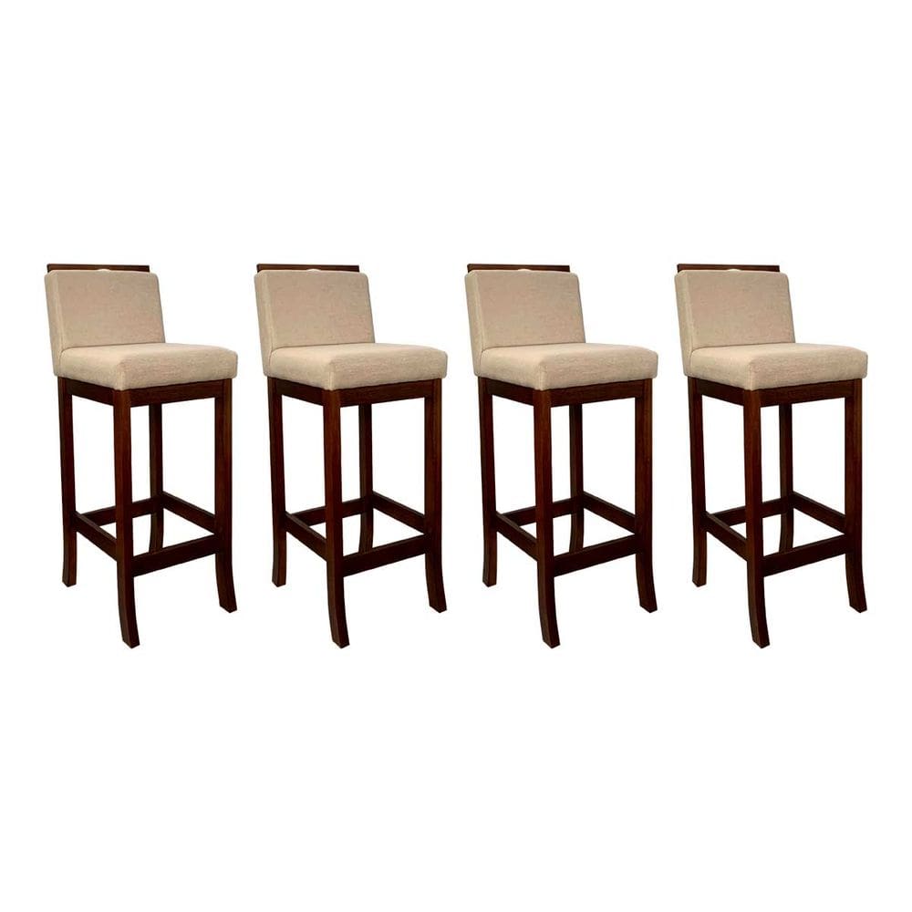 Kit 4 Banquetas Alta para Cozinha Turim Madeira Castanho Linho Bege CCS