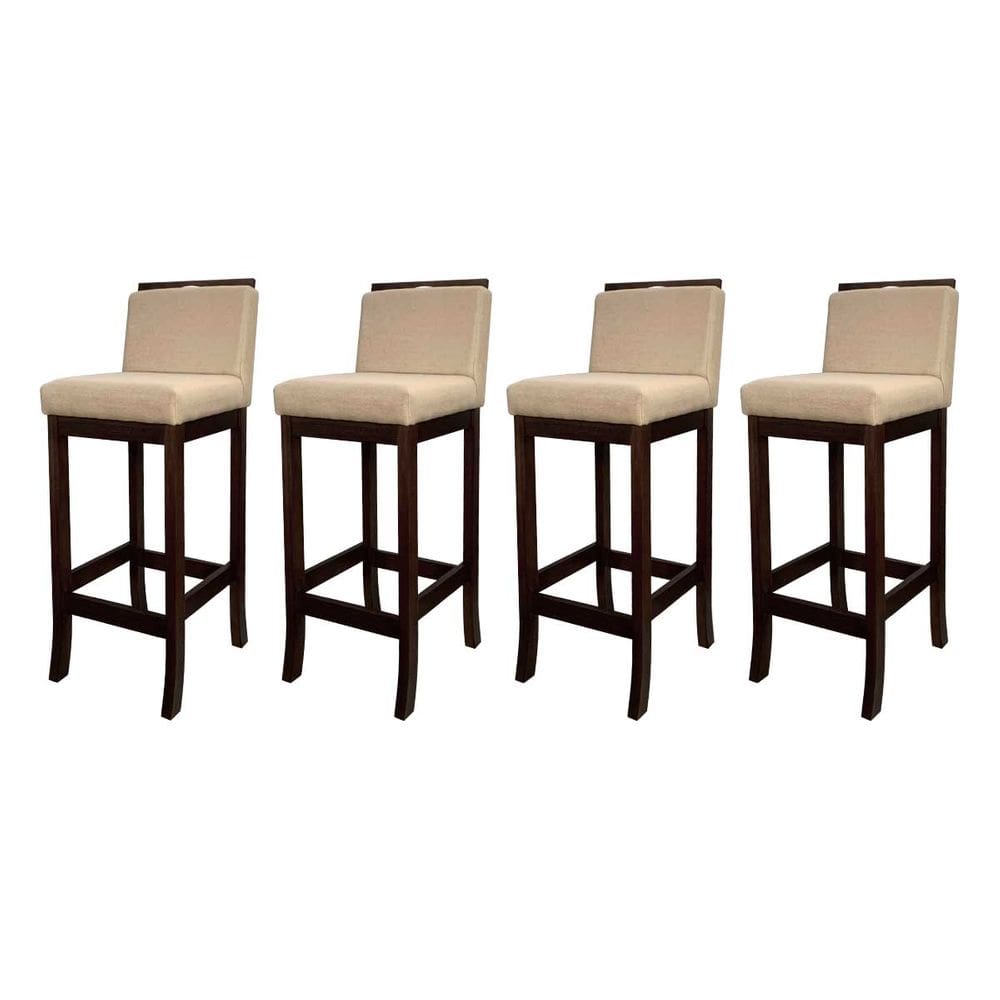 Kit 4 Banquetas Alta para Cozinha Turim Madeira Capuccino Linho Bege CCS