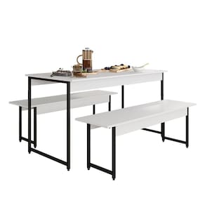 Conjunto Mesa Com 2 Bancos Estilo Industrial Lugano Preto/branco - M.a