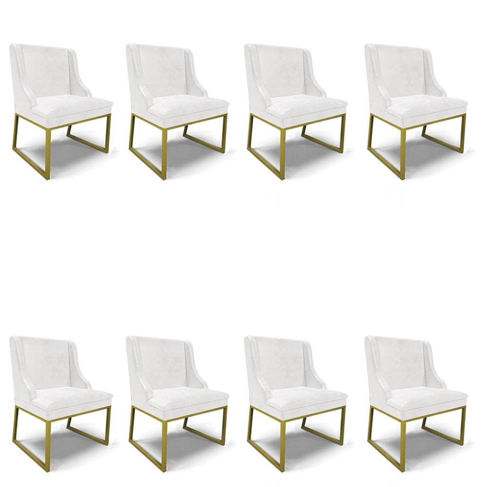 Cadeira Sala de Jantar Industrial Dourado kit 8 Liz Sint PU Branco D03 - D`Rossi